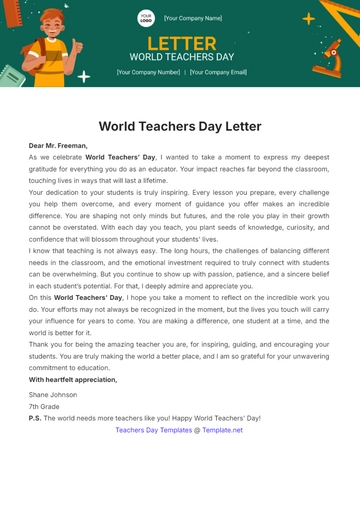 Free World Teachers' Day Letter Template to Edit Online