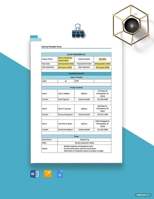 Construction Internal Transfer (Labor) Form Template
