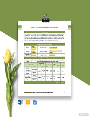 Construction Flight Ticket Reimbursement Request Form Template