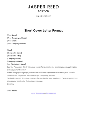 Free Short Cover Letter Format Template to Edit Online
