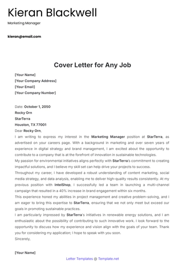 Free Cover Letter for Any Job Template to Edit Online
