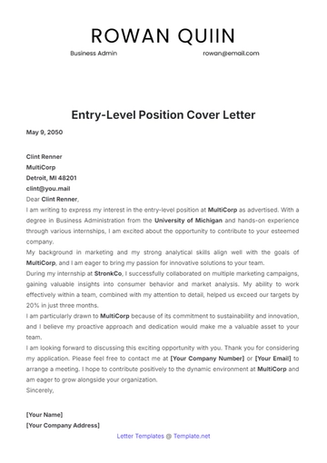 Free Entry-Level Job Cover Letter Template to Edit Online