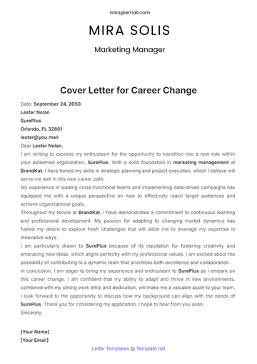 Free Cover Letter for Career Change Template to Edit Online