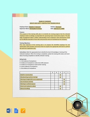 Construction Training Skills Template