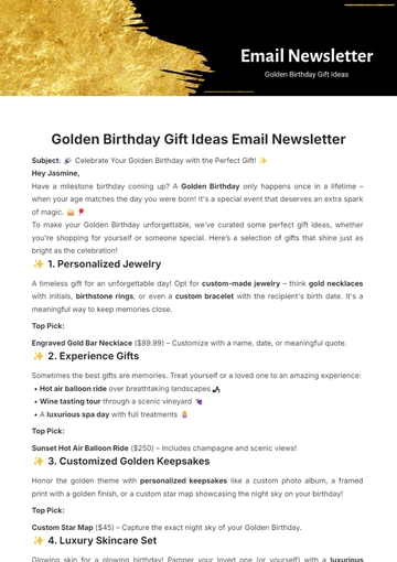 Free Golden Birthday Gift Ideas Email Newsletter Template to Edit Online Free Golden Birthday Gift Ideas Email Newsletter Template to Edit Online