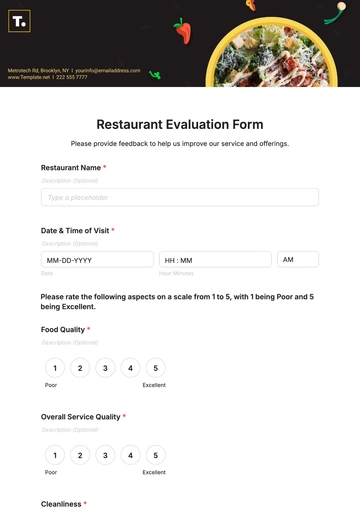 Free Restaurant Evaluation Form Template to Edit Online