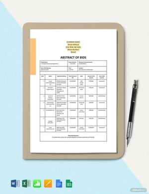 Construction Abstract of Bids Template