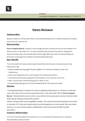 Free News Release Template to Edit Online