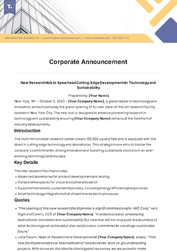 Free Corporate Announcement Template to Edit Online