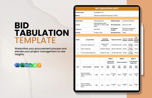 Bid Tabulation Template Bid Tabulation Template