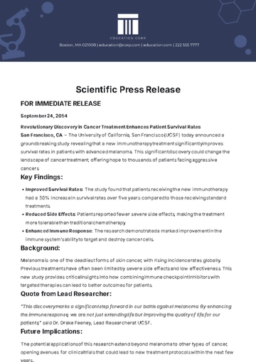 Free Scientific Press Release Template to Edit Online