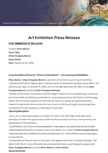 Free Art Exhibition Press Release Template to Edit Online