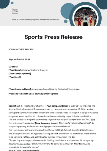 Free Sport Press Release Template to Edit Online