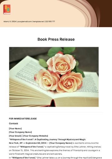 Free Book Press Release Template to Edit Online