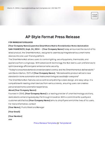 Free AP Style Format Press Release Template to Edit Online