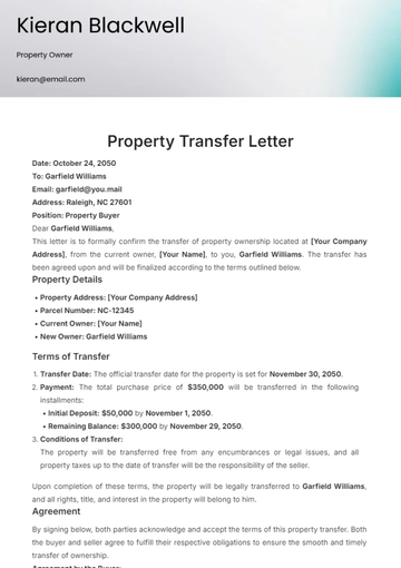 Free Property Transfer Letter Template to Edit Online