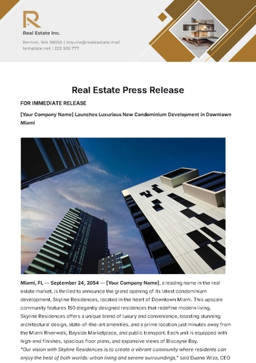 Free Real Estate Press Release Template to Edit Online