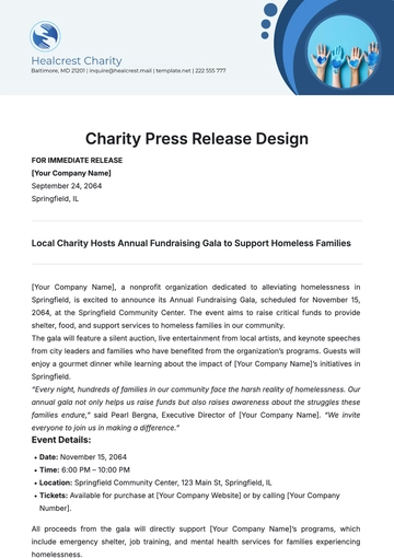 Free Charity Press Release Design Template to Edit Online