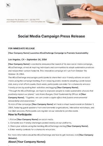 Free Social Media Campaign Press Release Template to Edit Online