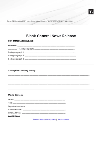 Free Blank General News Release Template to Edit Online