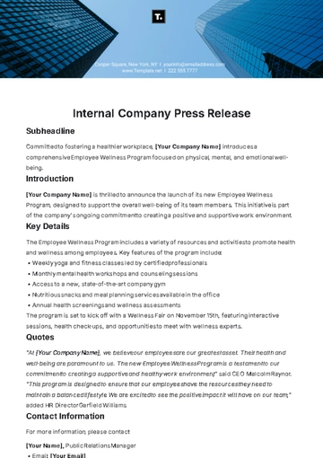 Free Internal Company Press Release Template to Edit Online