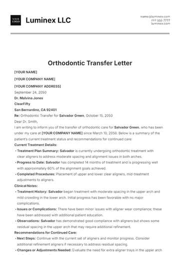 Free Orthodontic Transfer Letter Template to Edit Online