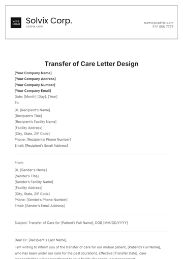 Free Transfer of Care Letter Design Template to Edit Online