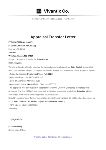 Free Appraisal Transfer Letter Template to Edit Online