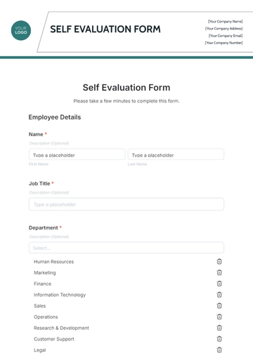 Free Self Evaluation Form Template to Edit Online