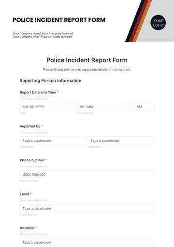 Free Police Incident Report Form Template to Edit Online