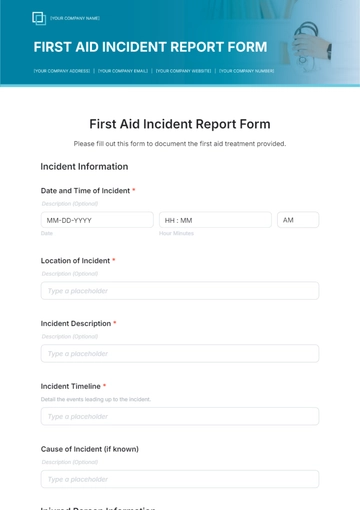 Free First Aid Incident Report Form Template to Edit Online