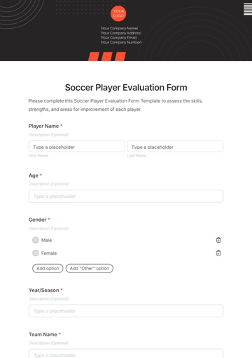 Free Soccer Player Evaluation Form Template to Edit Online