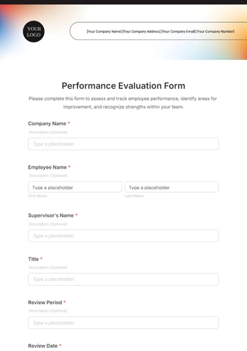 Free Performance Evaluation Form Template to Edit Online