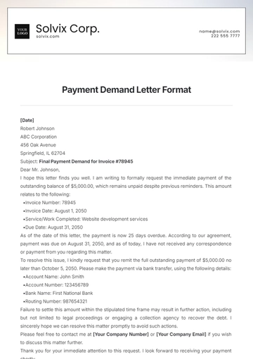 Free Payment Demand Letter Format Template to Edit Online