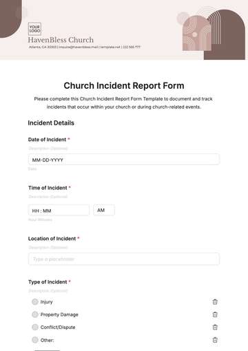 Free Church Incident Report Form Template to Edit Online