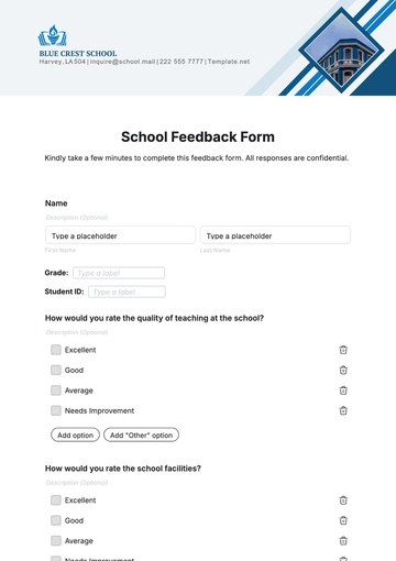 Free School Feedback Form Template to Edit Online