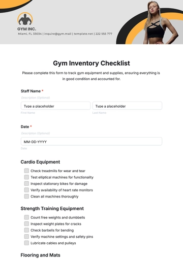 Free Gym Inventory Checklist Form Template to Edit Online