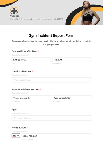 Free Gym Incident Report Form Template to Edit Online