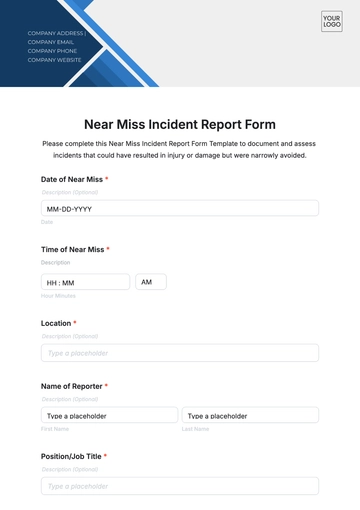 Free Near Miss Incident Report Form Template to Edit Online