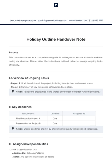 Free Holiday Outline Handover Note Template to Edit Online