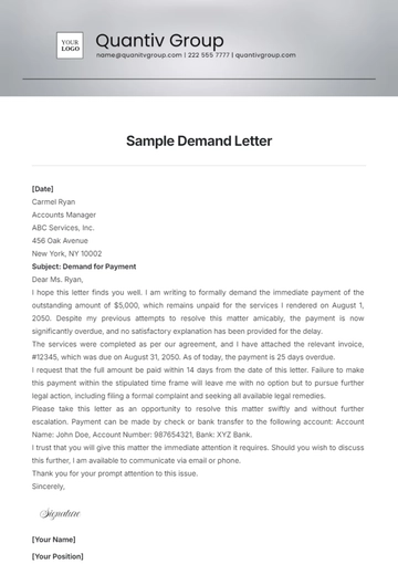 Free Sample Demand Letter Template to Edit Online