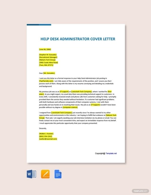 Help Desk Administrator Cover Letter Template