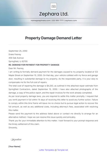 Free Property Damage Demand Letter Template to Edit Online