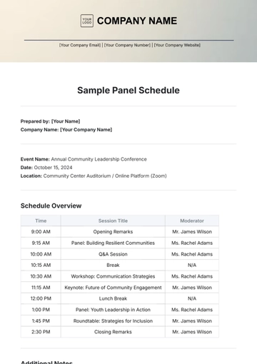Free Sample Panel Schedule Template to Edit Online