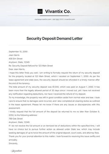 Free Security Deposit Demand Letter Template to Edit Online