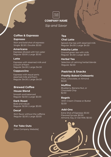 Free Coffee Shop Menu Template to Edit Online