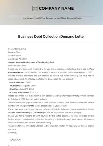 Free Business Debt Collection Demand Letter Template to Edit Online