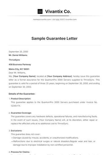 Free Sample Guarantee Letter Template to Edit Online