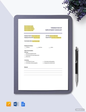 Termination of Employment Checklist Template