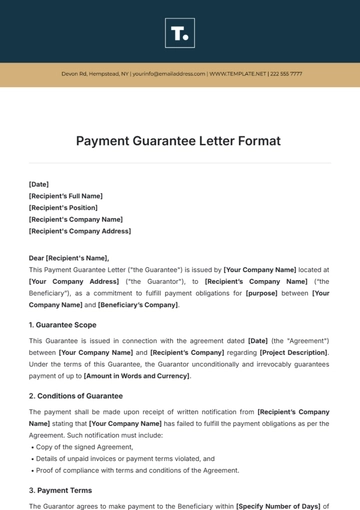 Free Payment Guarantee Letter Format Template to Edit Online